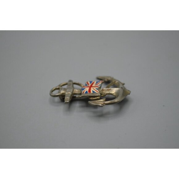 British Navy Brooch Anchor Union Jack Flag  1.5" Vtg Silver Blue Red White - Picture 6 of 7
